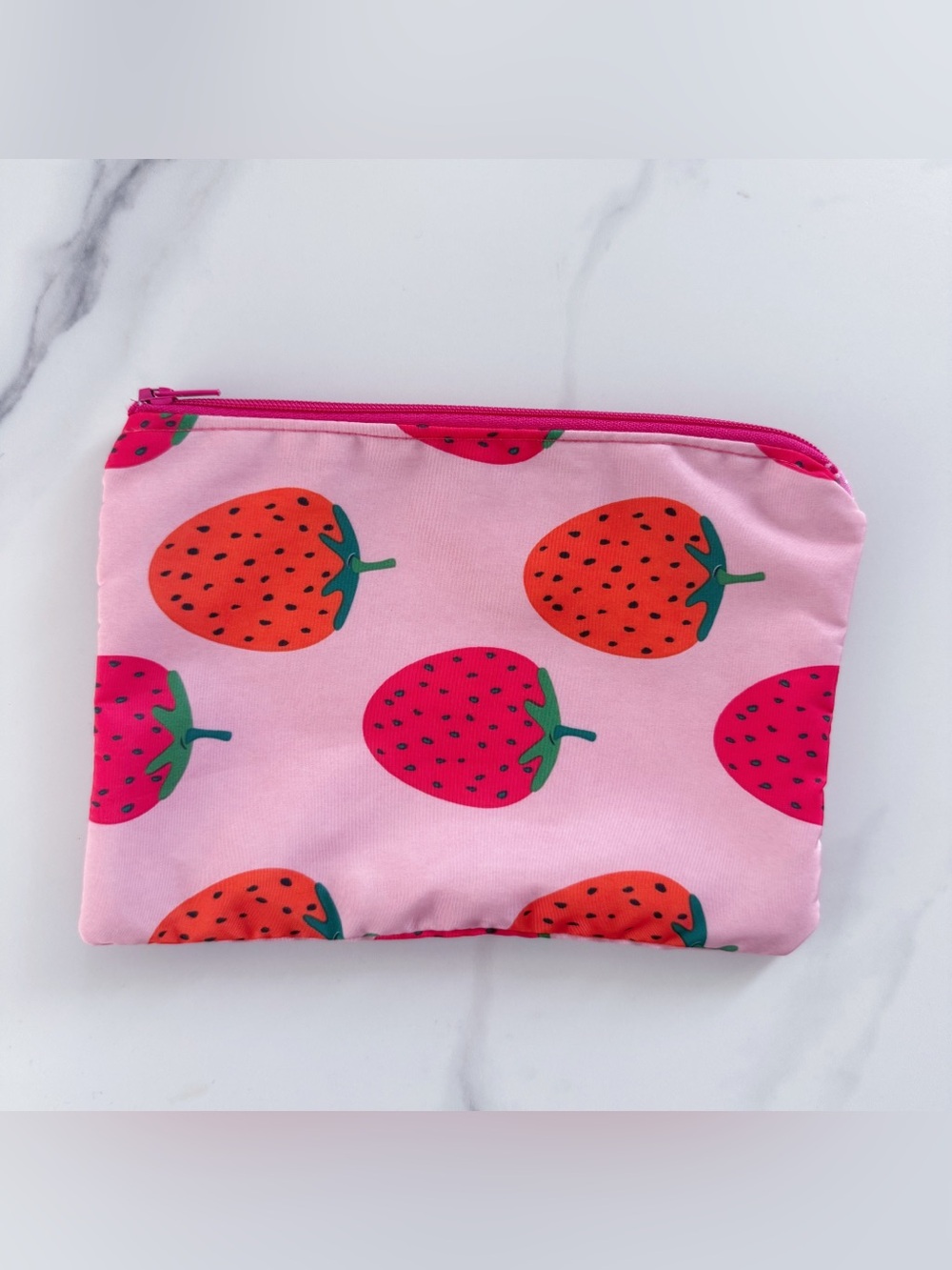 Pink Strawberry Zipper Pouch 7”